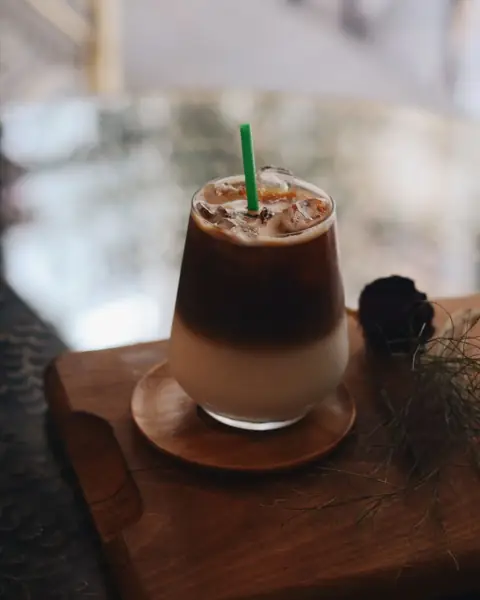 Iced latte in a tall glass
